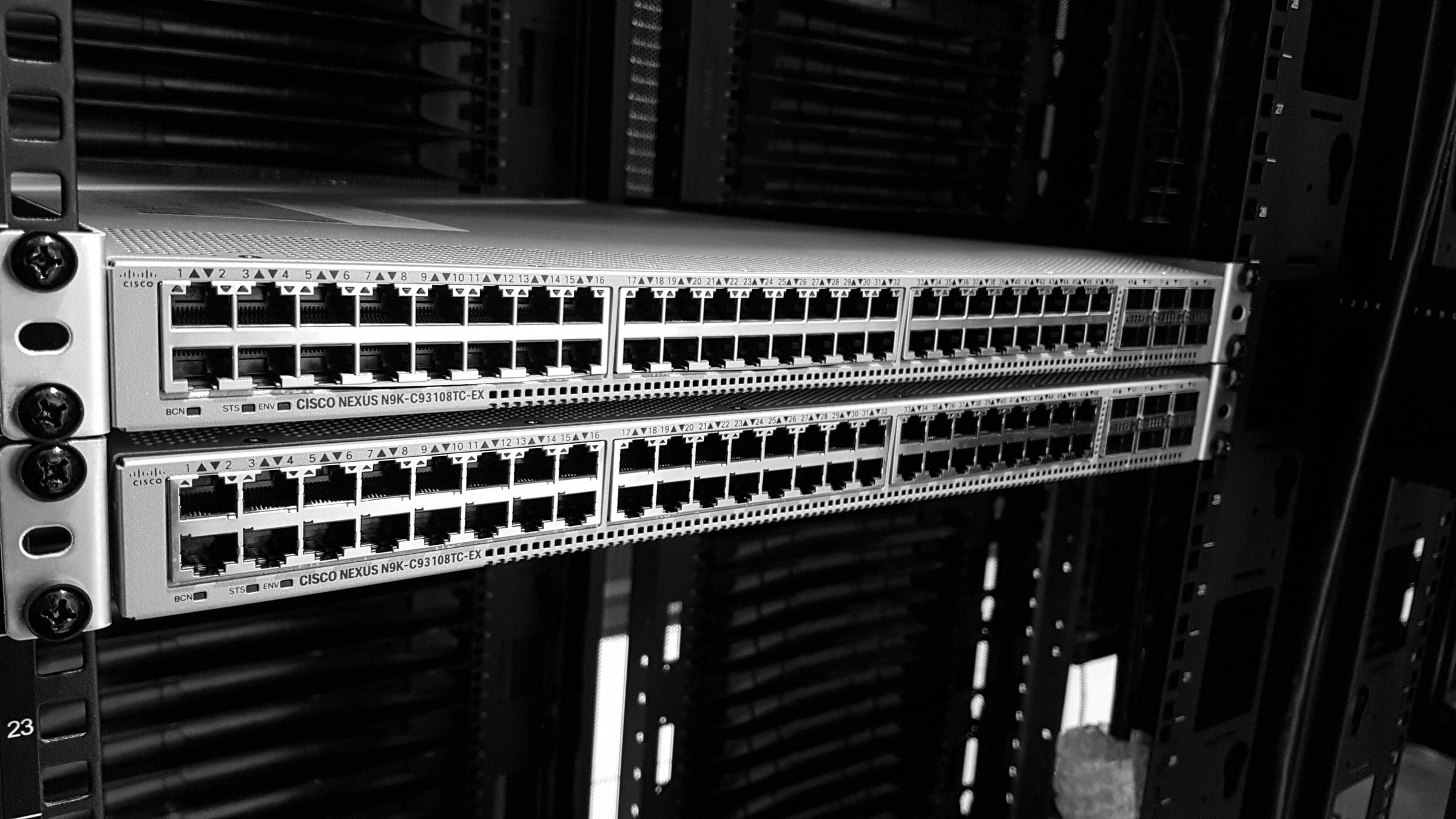 Network switches mounted in a server rack